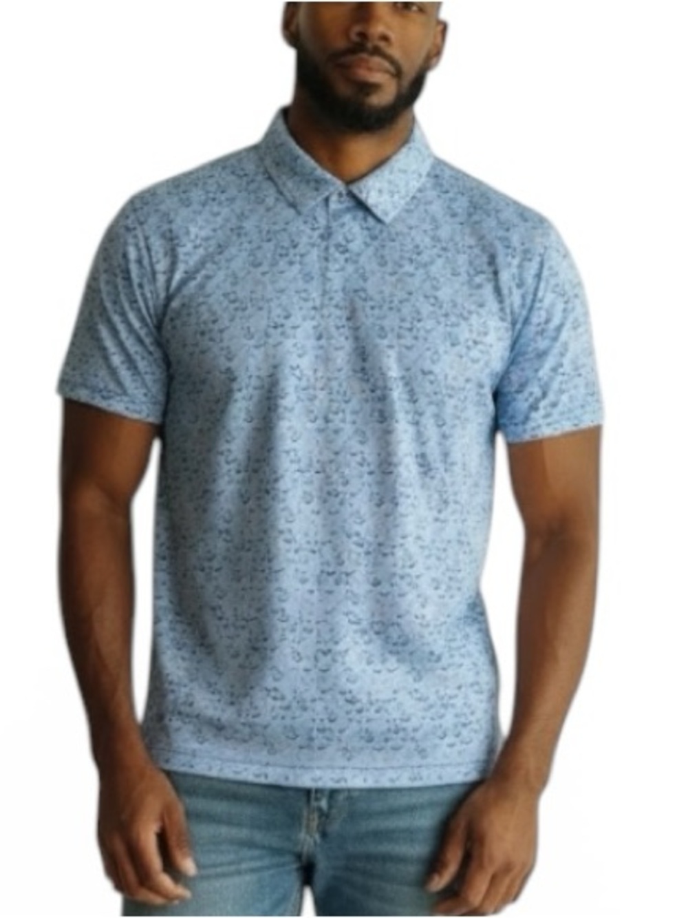 1764 Golf | NEW Denim Blue Anchored Print Polo Shirt XL Sailing Stretch Golf Men